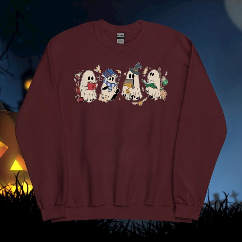 Retro Ghost Book Fantasy Sweatshirt, Halloween Book Shirt, Bookish Ghost Sweatshirt, Fourth Wing, Acotar, Throne Of...