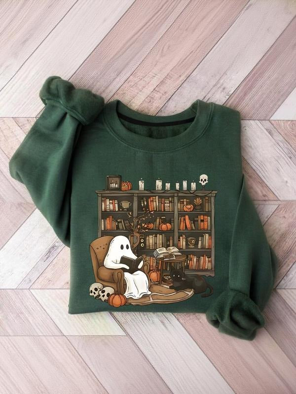 Retro Ghost Reading T-shirt, Librarian Ghost Halloween, Halloween Teacher Sports Shirt, Halloween Shirt, Boo School...