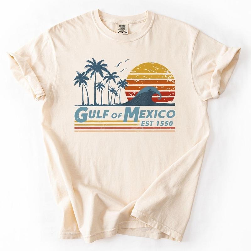Retro Gulf Mexico Vintage Established 1550 Wave Beach Palm Trees Comfort Colors Shirt Hoodie Sweatshirt