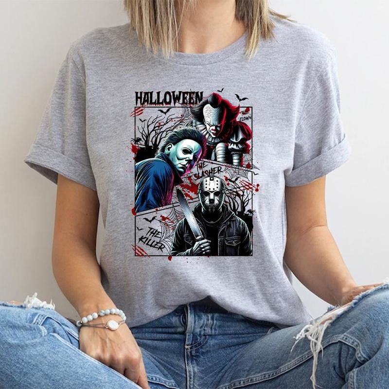 Retro Halloweeen Slasher Shirt, Horror Characters Shirt, Trending Graphic Shirt Hoodie Sweatshirt | PrintMintTees.com