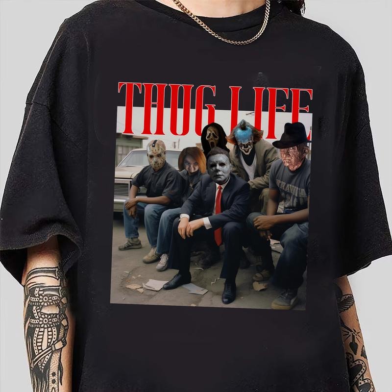Retro Halloween Thuglife Michael Myers, Chucky, Freddy Krueger, Jason Vooheers, Scream, Horror Characters Night Movies,...