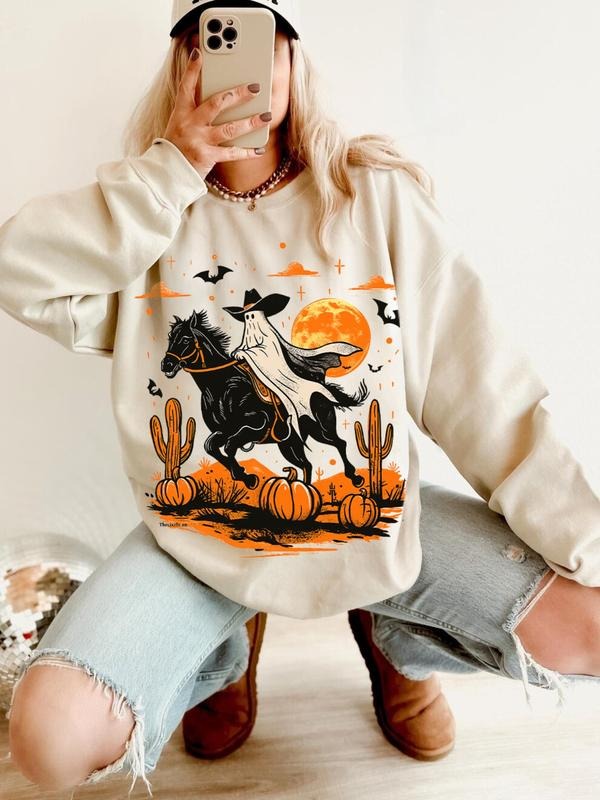 Retro Halloween sweatshirt, Halloween party T-shirt, bat T-shirt, horror season T-shirt, retro Halloween sweater, trendy...