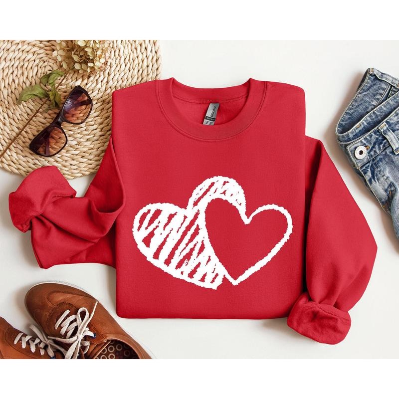 Retro Hand Drawn Hearts Sweatshirt, Vintage Valentine's Day Sweatshirt, Crew Neck, Women's, Crewneck, Valentine's Day,...