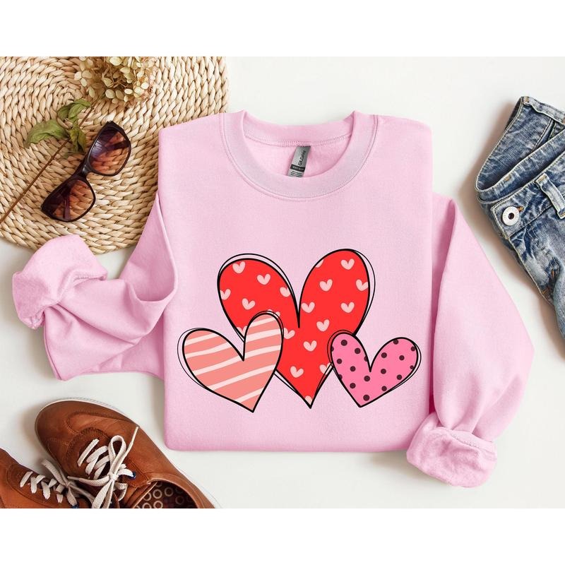 Retro Hearts Set Sweatshirt, Vintage Valentine's Day Sweatshirt, Crew Neck, Women's, Crewneck, Valentine's Day, Love,...