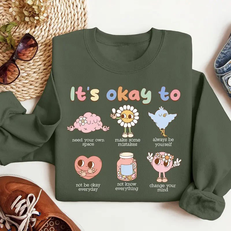 Retro It's Okay To Make Some Mistakes Sweatshirt, Mental Health Matters Shirt, Hippie Motivational Sweater, Special...
