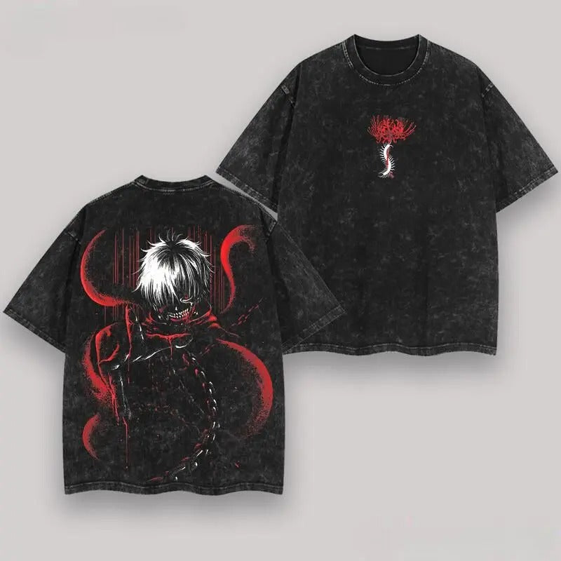 Retro Kaneki Ken Washed Tee Anime, Tokyo Ghoul Washed Heavy Cotton Special Graphic T-shirt, Anime Shirt Hoodie Sweatshirt