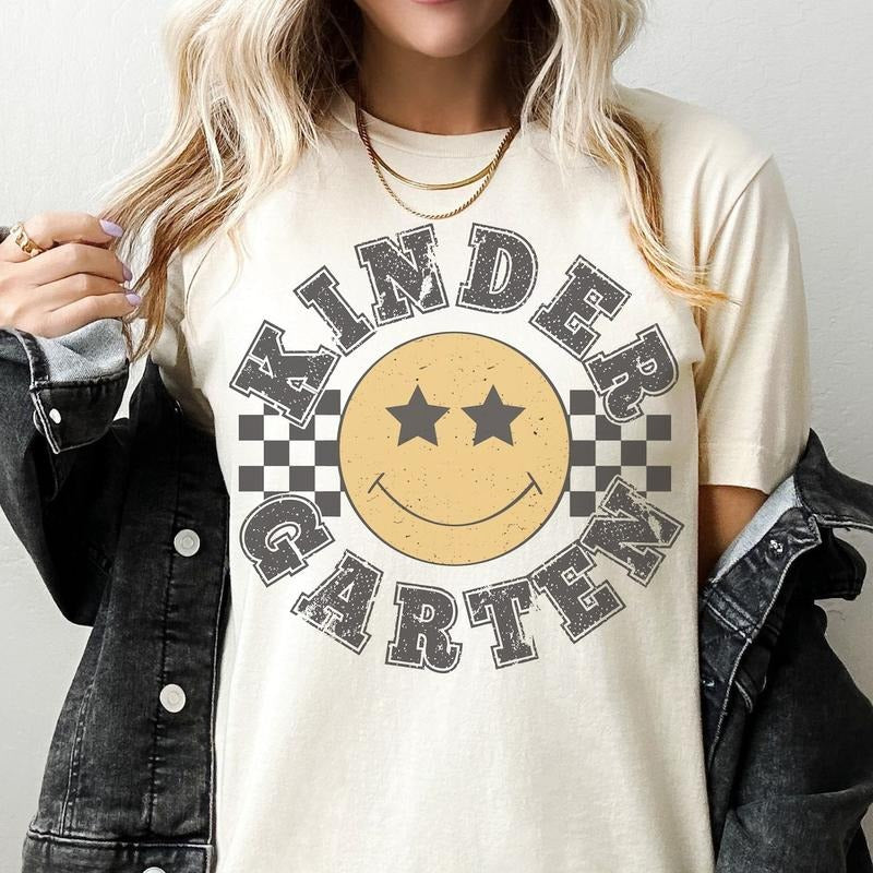 Retro Kindergarten Grade Teacher Shirt, Kinder Grade Tee, First Day of School Matching Tshirt Hoodie Sweatshirt
