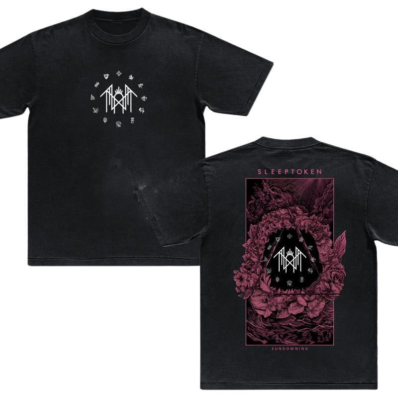 Retro Limited Sleep Token Rose Heavy Metal TShirt, Unisex Rock Band Washed Heavyweight Cotton T-shirt, Gothic Punk Emo...