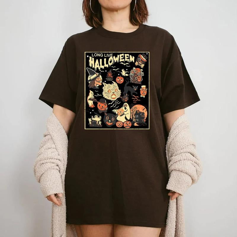 Retro Long Live Halloween Shirt, Vintage Long Live Halloween Sweatshirt, Fall Halloween Black Cat, Spooky Season Tee, 90s...