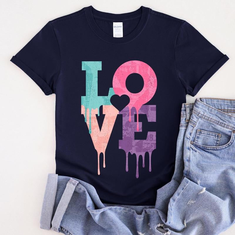 Retro Love Dripping Paint Super Soft T-Shirts, Hoodie, Sweatshirt