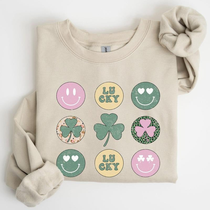 Retro Lucky Smileys, St Patrick's Day Sweatshirt T-Shirts, Hoodie | PrintMintTees.com