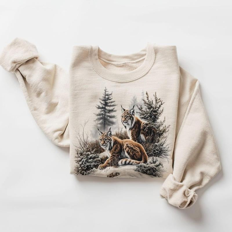 Retro Lynx Winter Forest Scene Sweatshirt