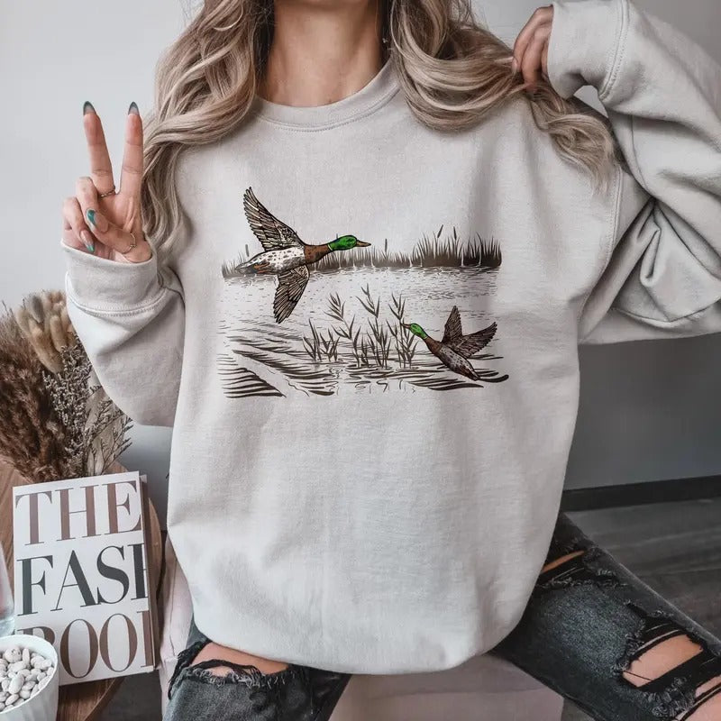 Retro Mallard Ducks Fall Sweatshirt, 90s Waterfowl Duck Outfit, Vintage Duck Shirt, Animal Lover Shirt, Vintage Fall...