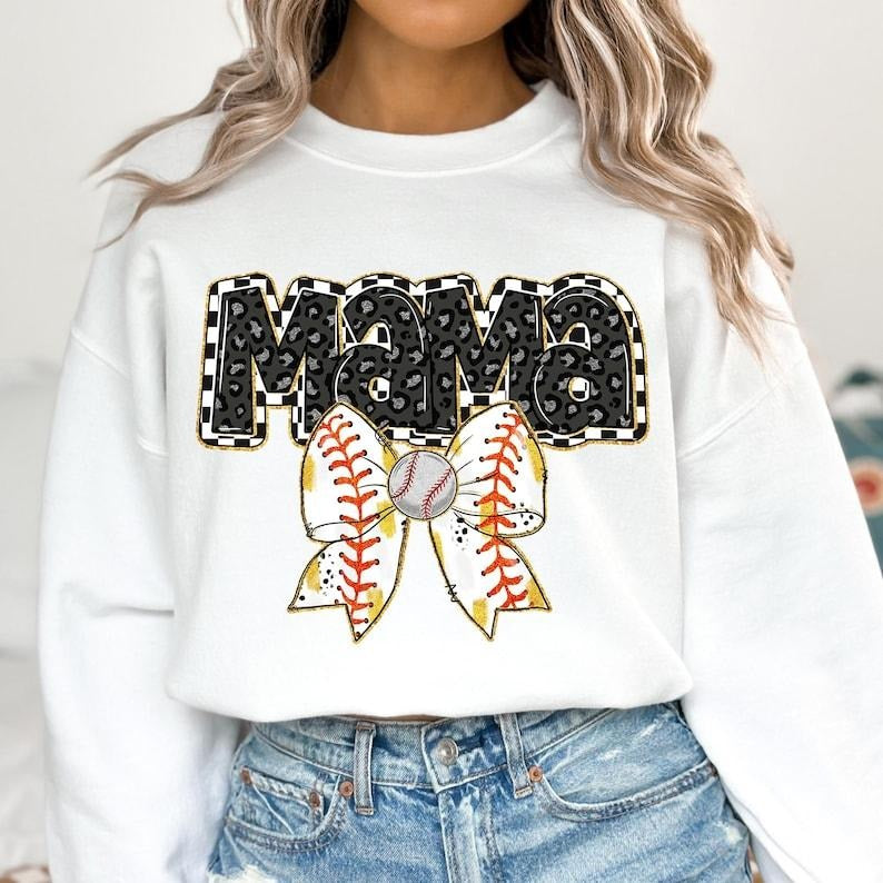 Retro Mama Baseball Coquette , Game Day Baseball , Checkered Bow Baseball Mom Sweatshirt Shirt Hoodie | PrintMintTees.com