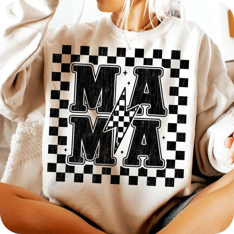 Retro Mama Checkered Shirt, Retro Mama Shirt, Mothers Day Shir Cotton Womenswear Fashion Comfortable Hoodie Sweatshirt