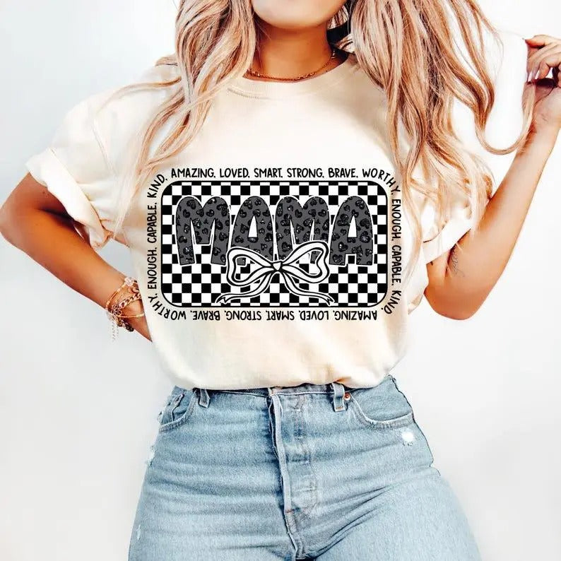 Retro Mama Coquette Bow Tshirt-sweatshirt-hoodie, Mama Checkered sweatshirt, Mama Varsity hoodie, Mama , Mothers Day ,...