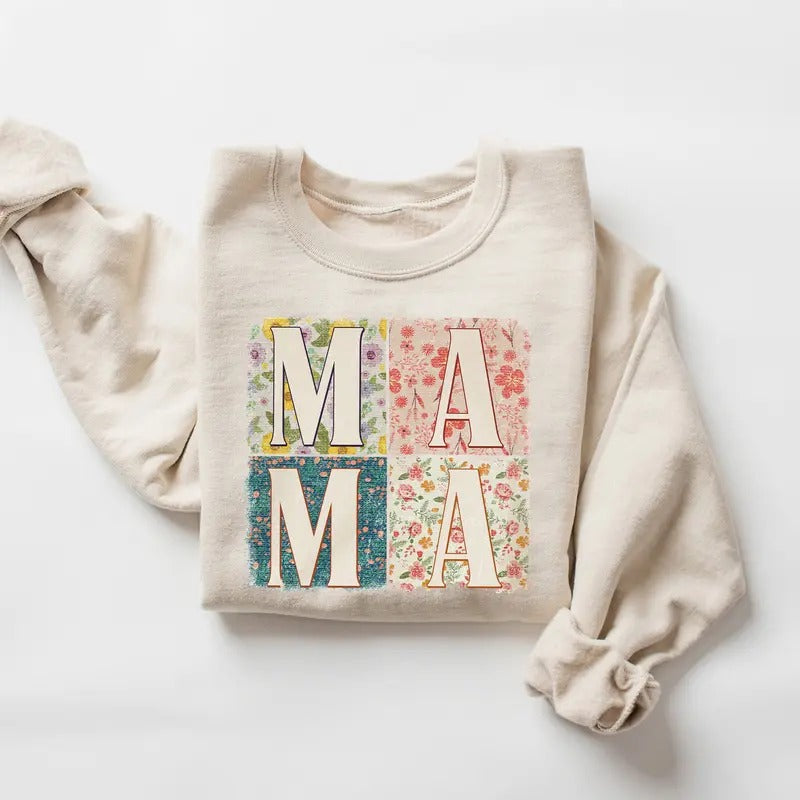 Retro Mama Floral Sweatshirt, Floral Mama Shirt, Mother's Day Gift, Boho Mama Sweater, Mom Flower Shirt, Mom Mama Mother...