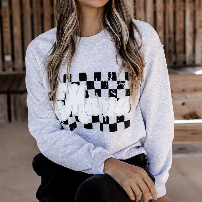 Retro Mama Sweatshirt, Checkered Mama Sweatshirt, Mothers Day Shirt, Cool Mom Clubs Sweater, First Mothers Day Shirt,...