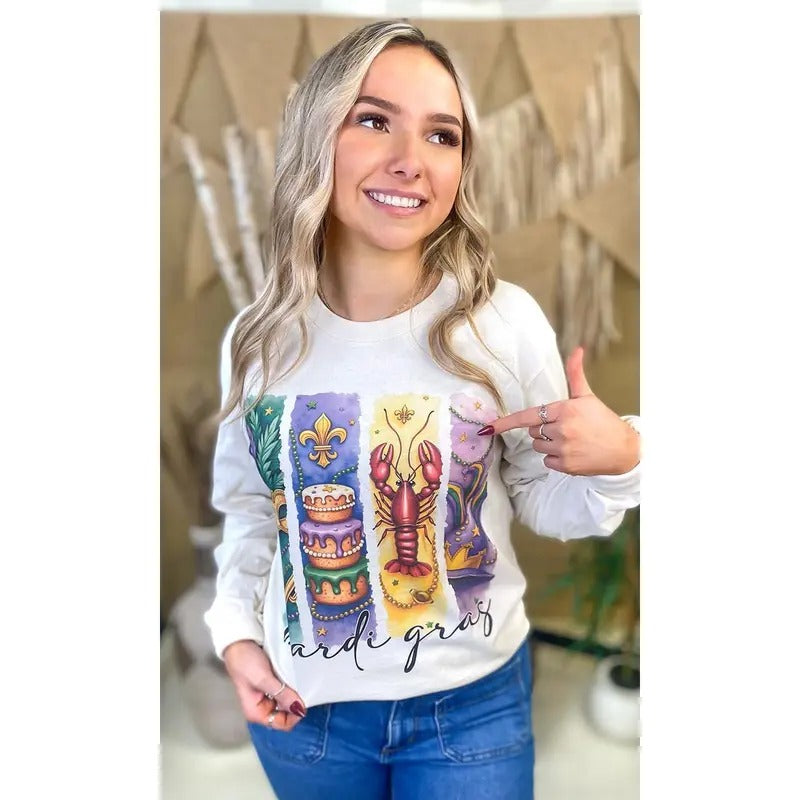 Retro Mardi Gras Graphic Long Sleeve T-Shirt Hoodie Sweatshirt | PrintMintTees.com