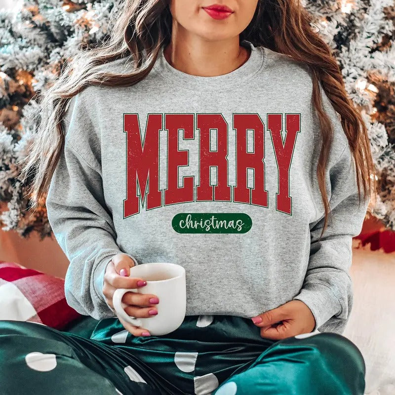 Retro Merry Christmas Sweatshirt, Christmas Crewneck Sweater, Christmas Shirt for Women, Holiday Sweater, Christmas Gift,...