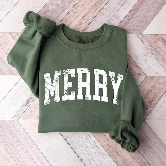 Retro Merry Sweatshirt, Merry Christmas Sweatshirt, Womens Christmas Shirt, Festive Holiday Sweater, Cute Christmas Gift,...