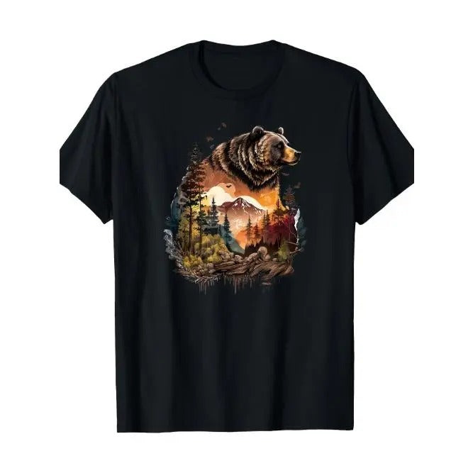 Retro Mountain Nature Animal Wildlife Forest Outdoors Bear T-Shirt, Men's T-shirt Made in USA Hoodie Sweatshirt