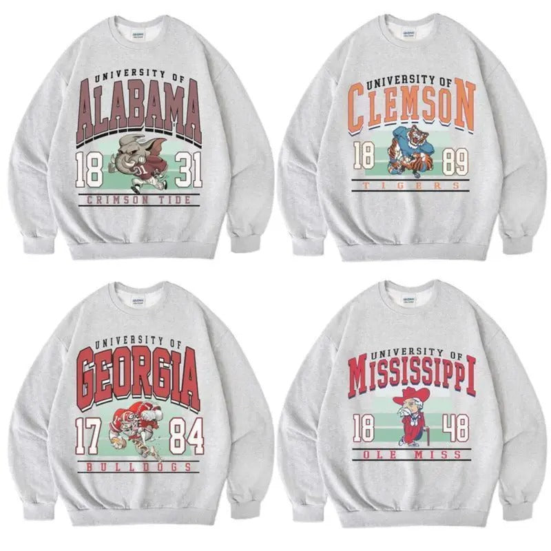 Retro NCAA All University Football Sweatshirt Ash Color Fall Sweaters Big Words Logo Design for College NCAA Fans,...