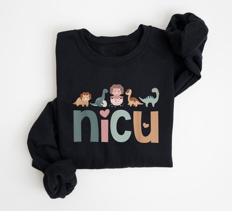 Retro NICU Nurse Baby Dinosaurs Neonatal Intensive Care Unit Sweatshirt, NICU Nurse Shirt, Intensive Care Unit Nurse...