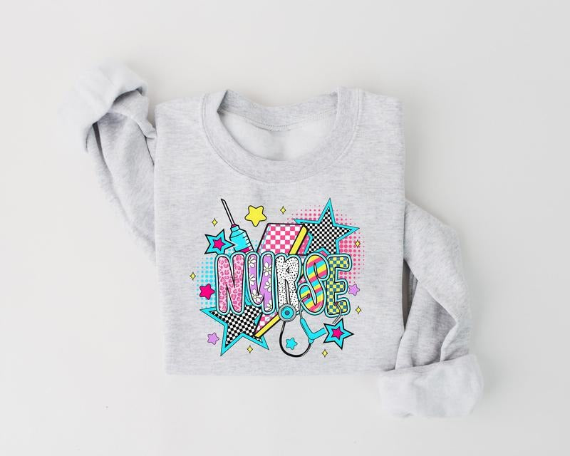 Retro Nurse Sweatshirt, Checkered Nurse Shirt, Nurse Life, Preppy Nurse Bow Shirt Hoodie | PrintMintTees.com