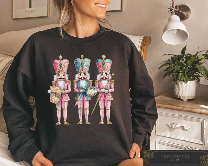 Retro Nutcracker Christmas Sweatshirt, Womens Christmas Tee Cotton Womenswear Hoodie | PrintMintTees.com