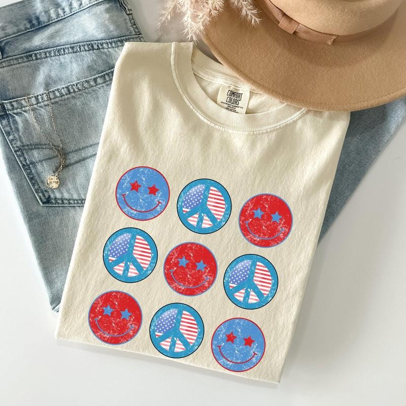 Retro Patriotic Smiley, Flag, America Peace Patriotic Tshirt, Women's Crew Neck, Crewneck Hoodie Sweatshirt