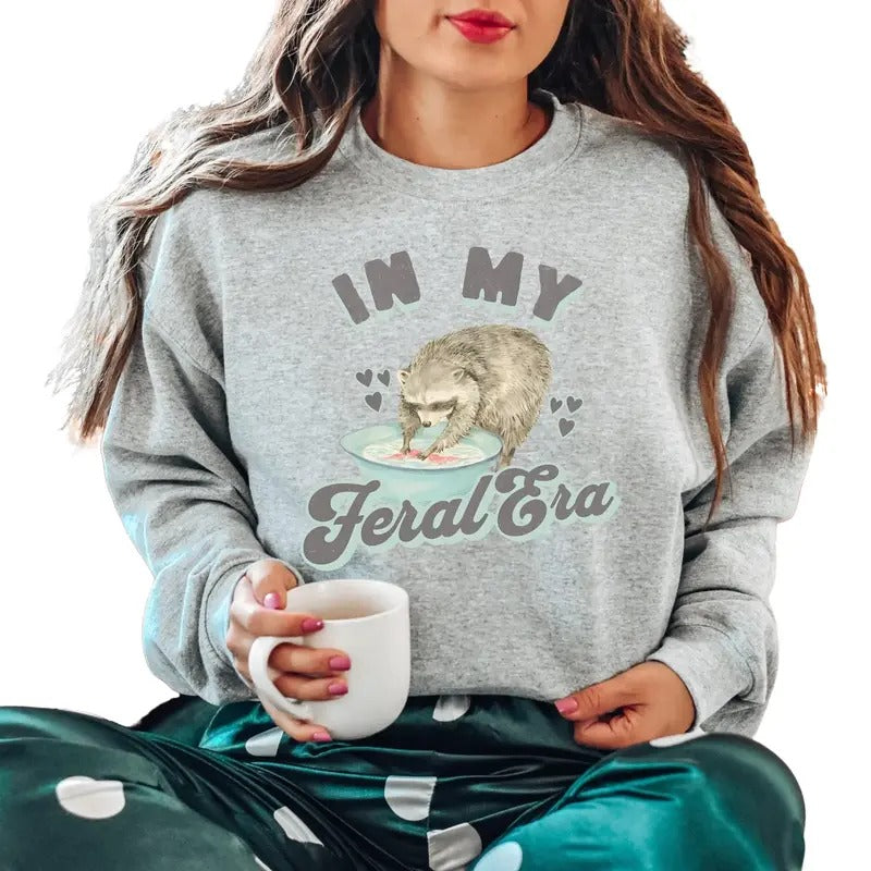 Retro Raccoon Sweatshirt, In My Feral Era, Animal Lovers Gift Sweater, Raccoon Gifts Sweater, Unisex Sweatshirt, Gifts...