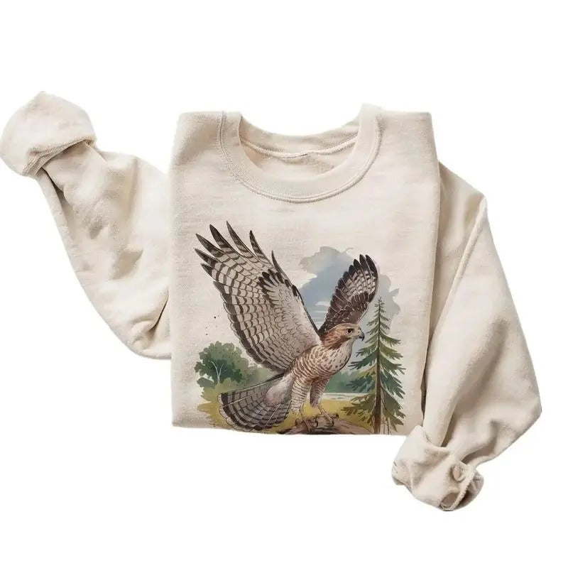 Retro Red Tailed Hawk Wings Spread Birding Sweatshirt