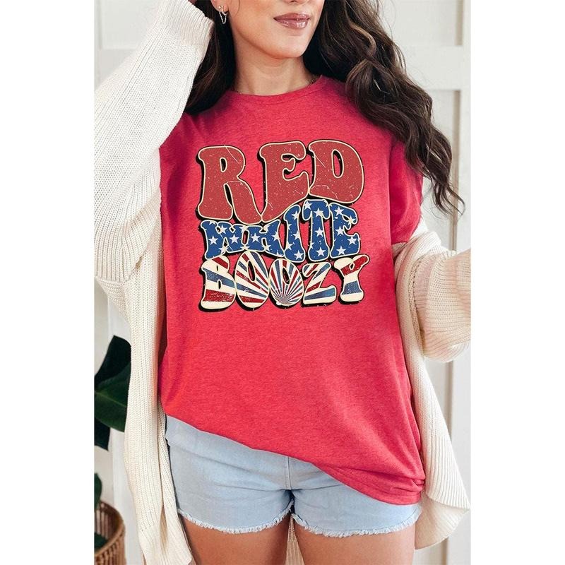 Retro Red White Boozy Short Sleeve Relaxed Fit T-Shirt Hoodie Sweatshirt | PrintMintTees.com
