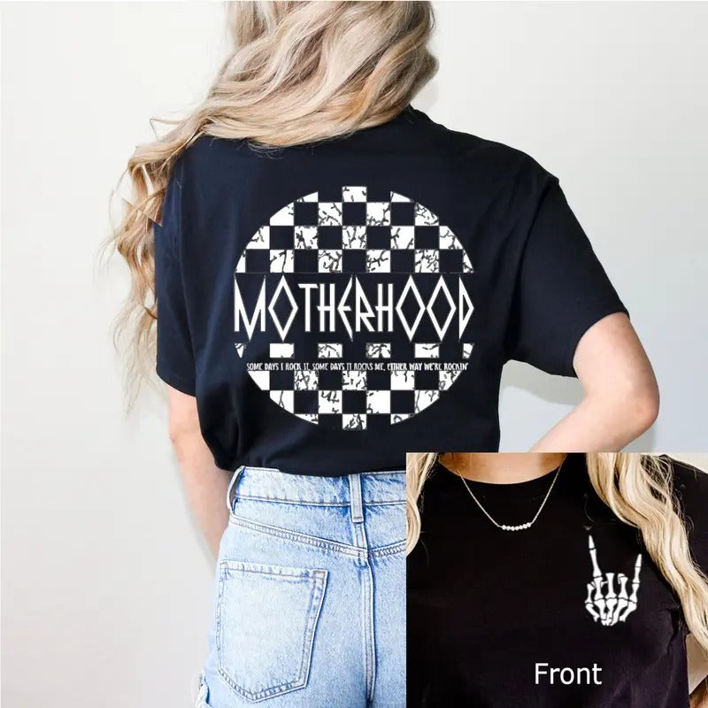 Retro Rockin Mama Shirt Motherhood Rockin' It One Day At A Time Skeleton Hand Shirt Rocker Mom Shirt Skull Shirt TK43GN...