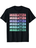 Retro SOBER LIVING Sobriety Mom Addiction Awareness Meme T-Shirt Cotton Fit
