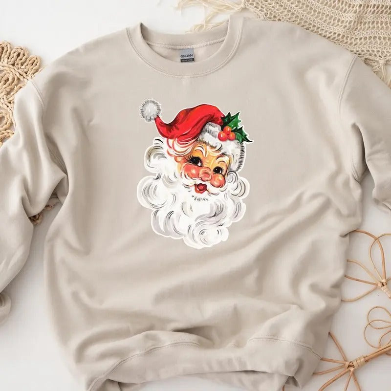 Retro Santa Sweatshirt, Vintage Santa Sweater, Holiday Clothing Women, Christmas Sweatshirt for Woman Shirt Hoodie