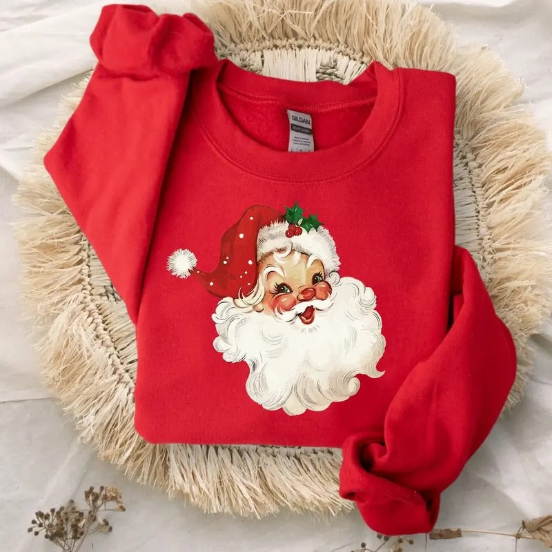 Retro Santa Sweatshirt, Vintage Santa Sweatshirt, Retro Christmas Santa, Holiday Clothing Women, Christmas Sweatshirt for...