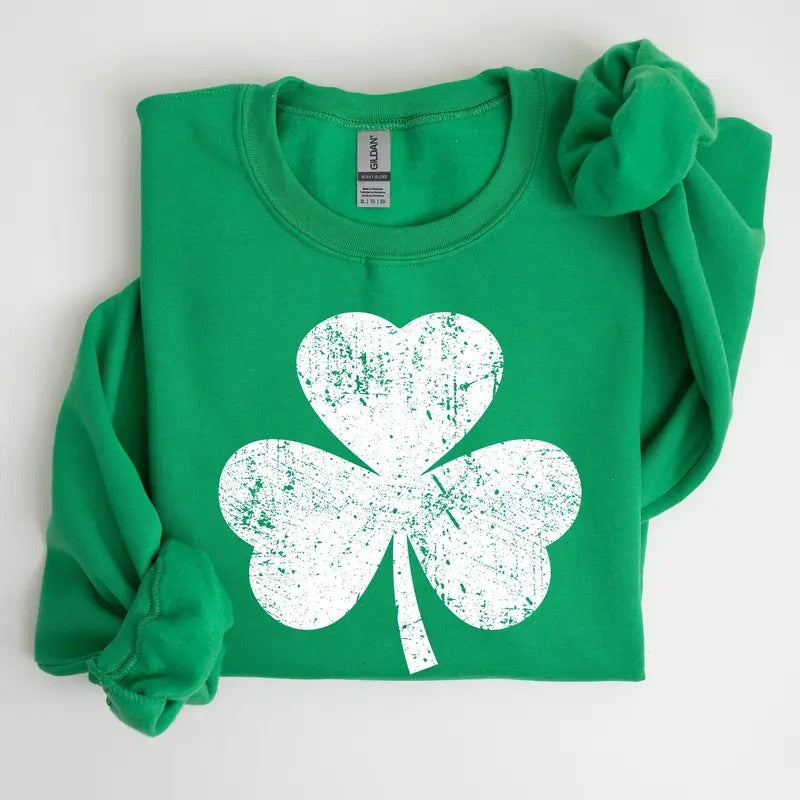 Retro Shamrock, Clover, Lucky, Irish, Lucky Charm, St Patrick's Day Sweatshirt, Crew Neck, Women's, Crewneck Shirt Hoodie