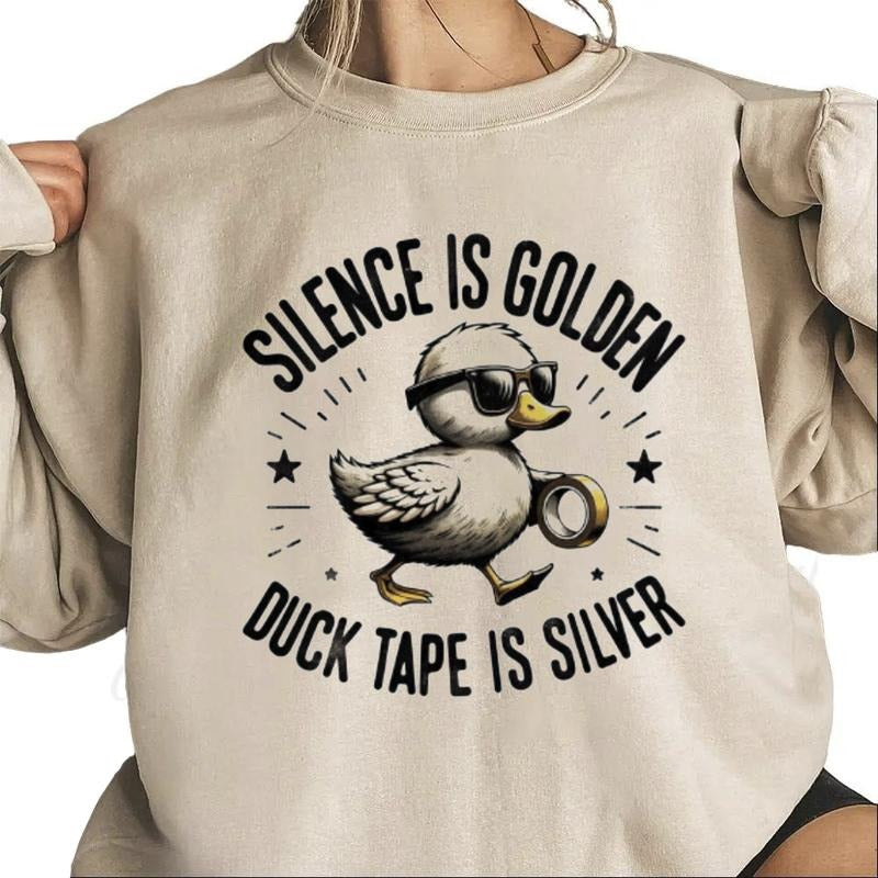 Retro Silence Is Golden Duck Tape Is Silver Sweatshirt Funny Duck T-Shirt Hoodie Hunting Season 2025 tee | PrintMintTees.com