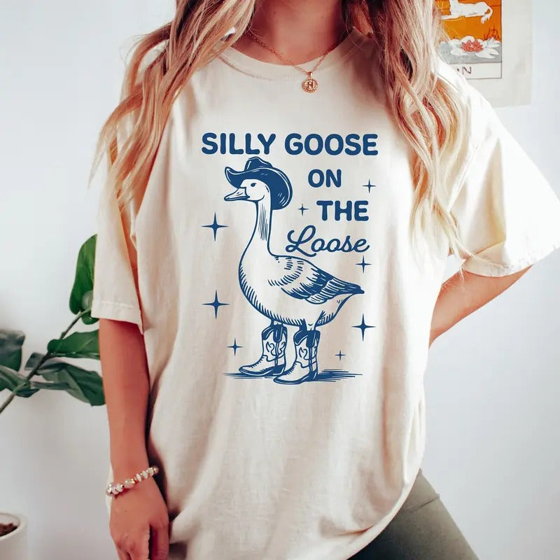 Retro Silly Goose Shirt, Silly Goose On The Loose Shirt, Funny Cowgirl Shirt, Funny Western Tee, Funny Graphic Tee, 90s...