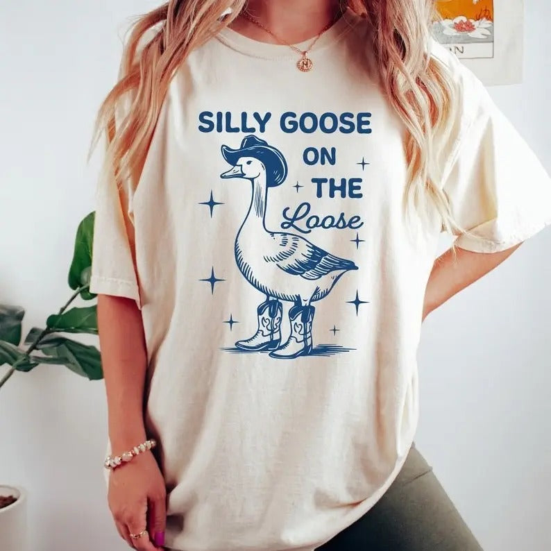 Retro Silly Goose Tshirt, Silly Goose On The Loose, Funny Cowgirl Shirt, Funny Western Tee, Funny Graphic Tee, 90s...