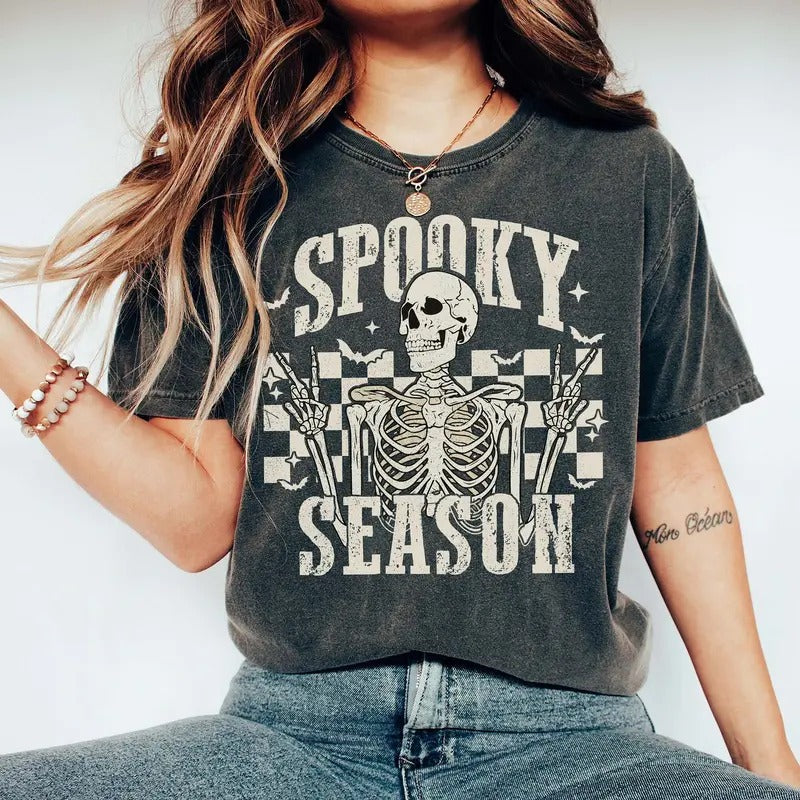 Retro Skeleton Checker Halloween Shirt Spooky Season Shirt Skeleton Halloween Shirt Trendy Halloween 2024 Shirt Hoodie...