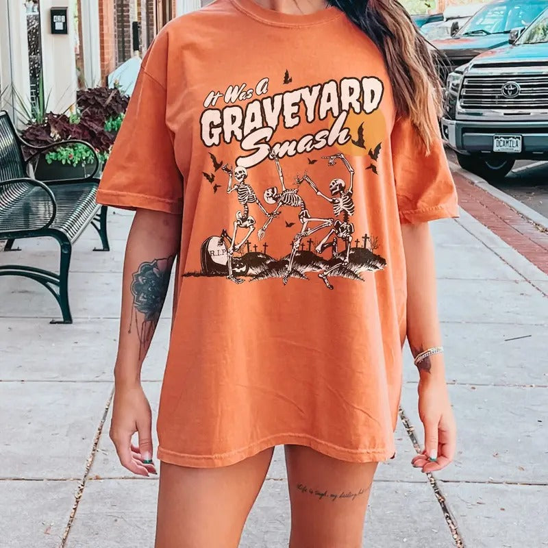 Retro Skeleton Halloween Tshirt, Trendy Fall Tee, Spooky Season Hoodie Sweatshirt | PrintMintTees.com