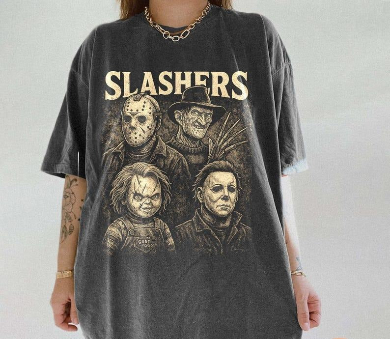 Retro Slashers Halloween Tshirt, Horror Movie Halloween Tee, Scary Movie Shirt, Horror Halloween Graphic Trendy Shirt...