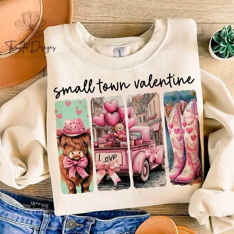 Retro Small Town Valentines tshirt,sweatshirt,hoodie, Western Valentines designs, Valentine's Day Sublimation Designs,...