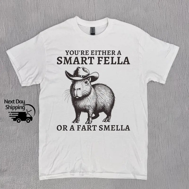 Retro Smart Fella Capybara 90s Shirt, Funny Capybara Vintage T-shirt, Vintage 90s Shirt Cotton Menswear Top Grey Hoodie...