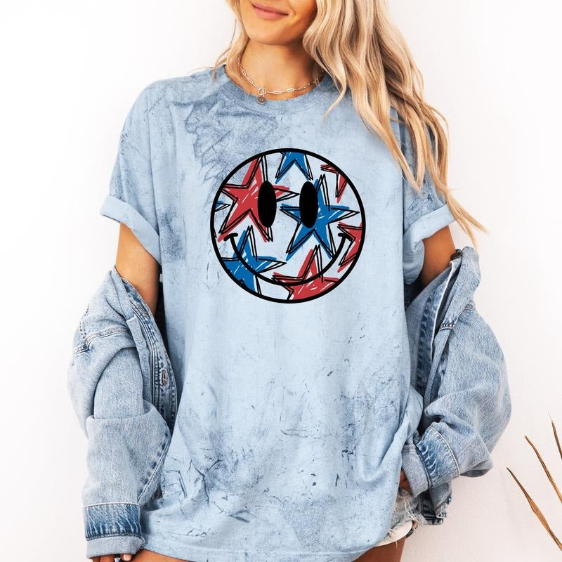 Retro Smiley Patriotic USA America 4th July Color Blast Comfort Colors Shirt Hoodie Sweatshirt