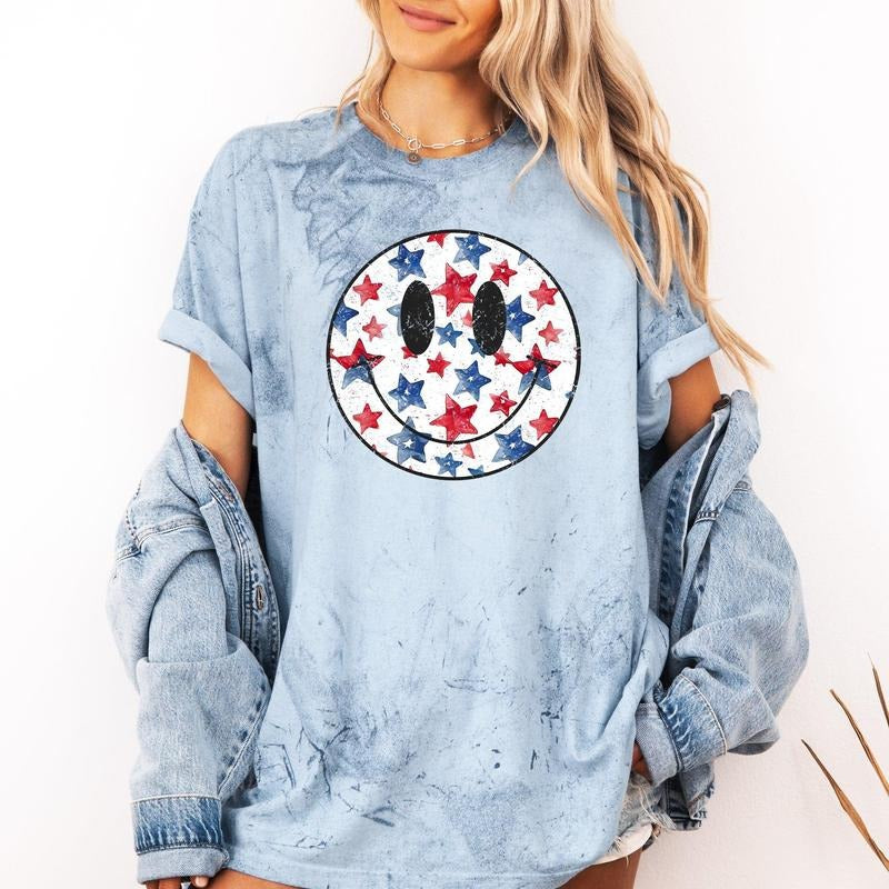 Retro Smiley Vintage Patriotic America USA 4th July Color Blast Comfort Colors Comfort Colors Shirt Hoodie Sweatshirt