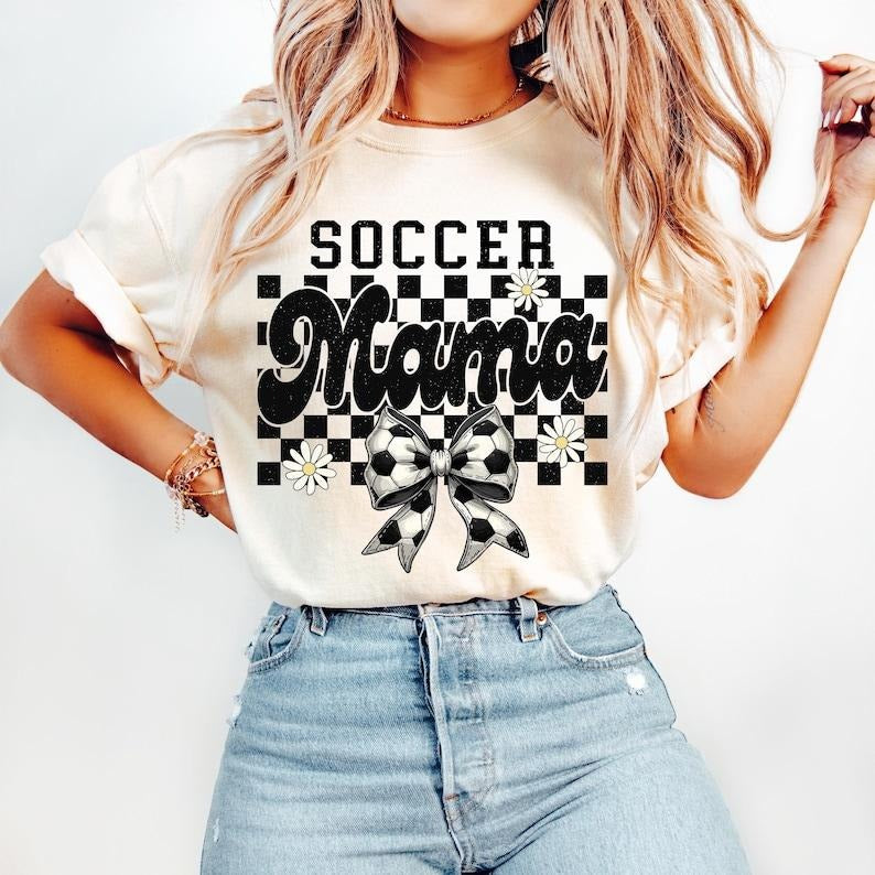 Retro Soccer Mama Checkered, Soccer, Soccer Mom, Game Day ,Checkered Mama , Soccer Bow, Soccer Coquette Bow Tshirt Hoodie...